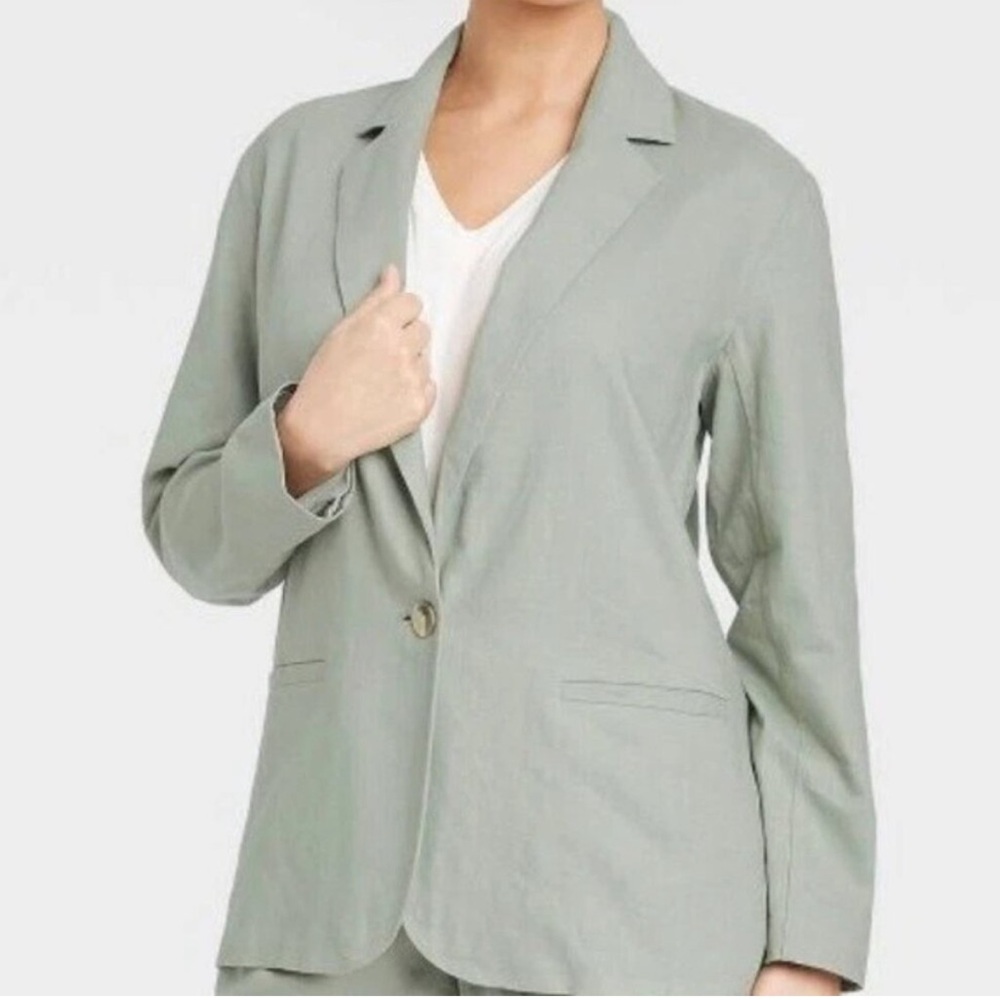 a new day Size Small Light Green Sage Blazer Jacket Linen Blend